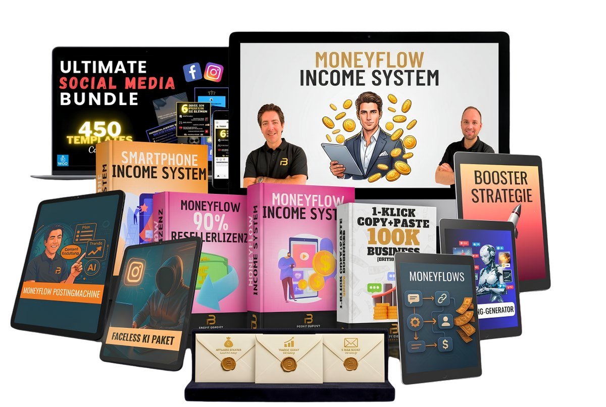 Moneyflow Income System Modulübersicht mit allen enthaltenen Programmen und Boni